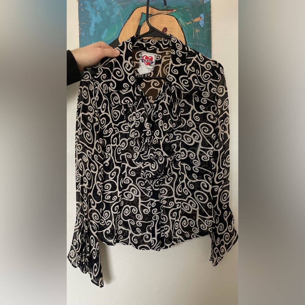 90s Ruffle and Bell sleeve blouse